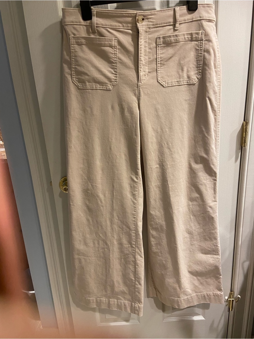 LOFT Cream Wide-Leg Corduroy Pants with Front Patch Pockets 14 EUC